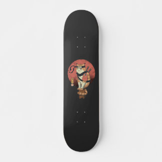 Skateboard Sushi retro japonés vintage Samurai Neko Cat T-Sh