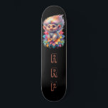 Skateboard *~* Sweet Troll AP89 Neon Black Initials Flower<br><div class="desc">(Código de búsqueda AP89 para elementos Troll y AP88 para elementos de temas medievales) Transferir fácilmente a otros productos Zazzle. Skateboard de fondo NEGRO. Los colores NEON sólo muestran las imágenes TROLL y las LETRAS. Personalizar / Personaliza tus INICIALES / MONOGRAM. Whimsical Cute divertido Long Hair Troll . Colores de...</div>