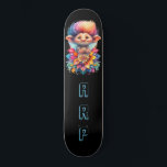 Skateboard *~* Sweet Troll AP89 Neon Rainbow Initials Flower<br><div class="desc">(Código de búsqueda AP89 para elementos Troll y AP88 para elementos de temas medievales) Transferir fácilmente a otros productos Zazzle. Skateboard de fondo NEGRO. Los colores NEON Rainbow simplemente muestran las imágenes TROLL y las LETRAS. Personalizar / Personaliza tus INICIALES / MONOGRAM. Whimsical Cute divertido Long Hair Troll . Colores...</div>