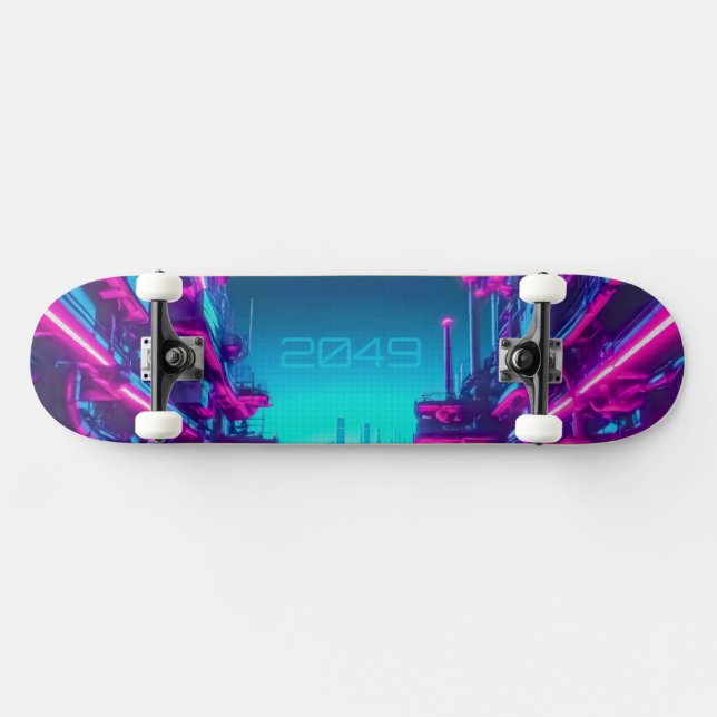 Skateboard Synthwave Neon City Cyberpunk Industrial (Horz)