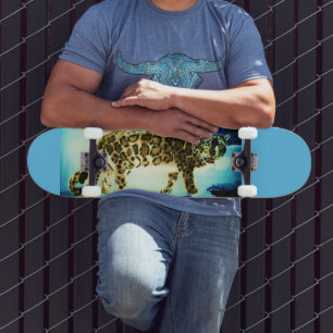 SKATEBOARD TABLA DE ESQUEMA DE LEOPARO DE NIEVE