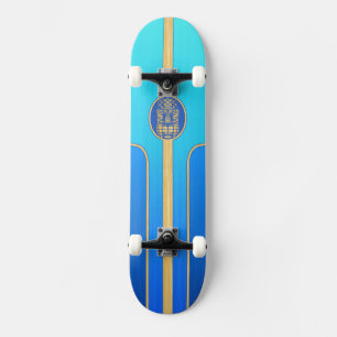 Skateboard Tabla hawaiana retra azul de Tiki