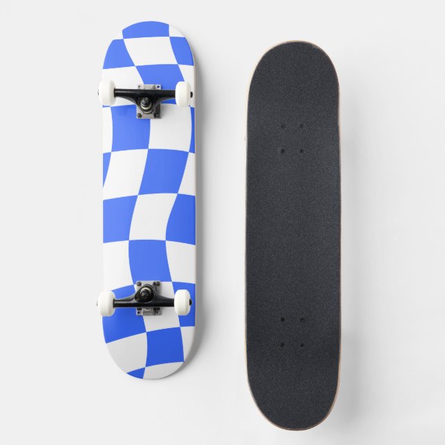 Skateboard Tablero de ajedrez azul estético (Anverso)