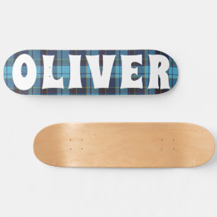 Skateboard tablero de ajedrez escocés azul personalizado