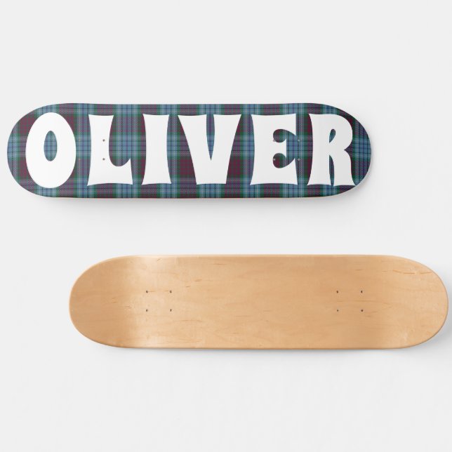 Skateboard tablero de ajedrez escocés azul personalizado (Horz)