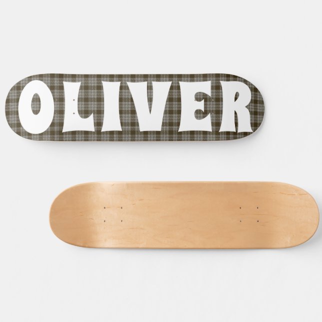 Skateboard tablero de ajedrez escocés marrón personalizado (Horz)