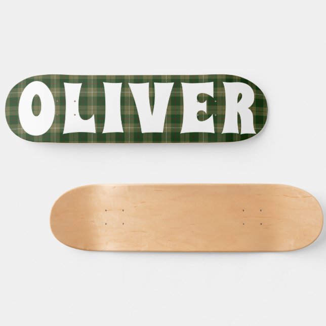 Skateboard tablero de ajedrez escocés verde personalizado (Horz)