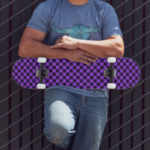 Skateboard Tablero de ajedrez morado y lavanda llamativo