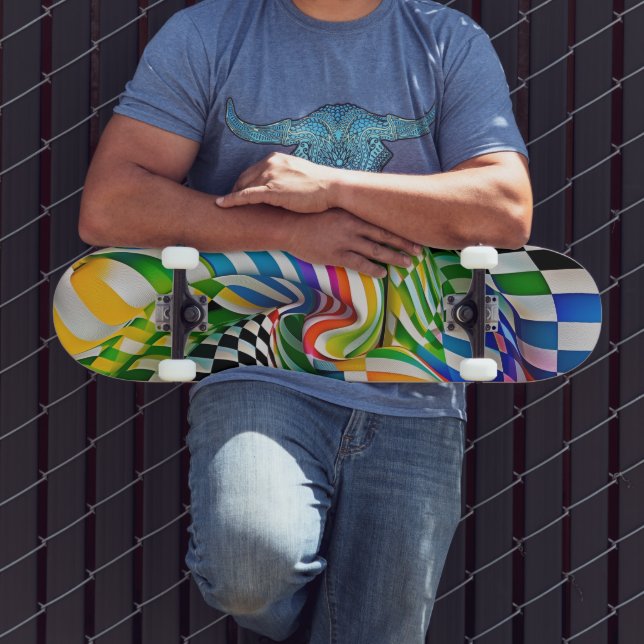 Skateboard Tablero de arco iris y arte digital de bandas (Exterior 3)