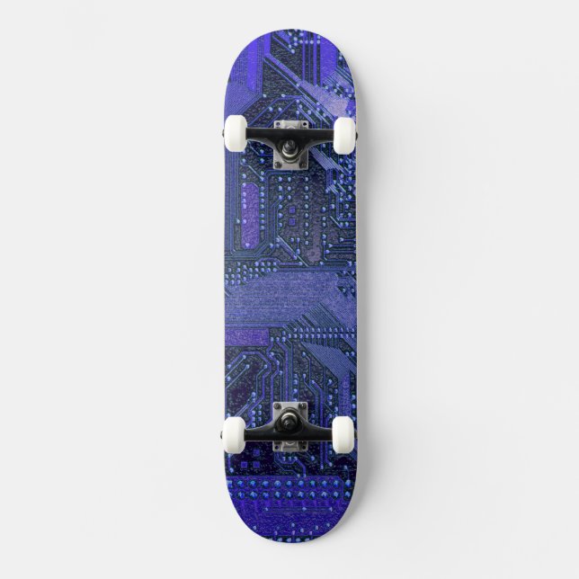 Skateboard Tablero de Circuito Cibernético Azul Arte Electrón (Anverso)