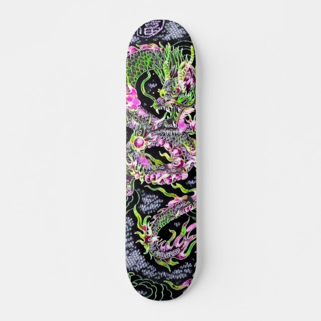 Skateboard Tablero de encargo del dragón del elemento de neón (Anverso )