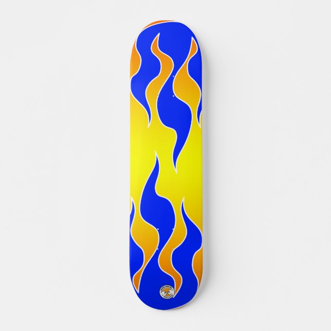 Skateboard Tablero de la llama amarilla y azul (Anverso )
