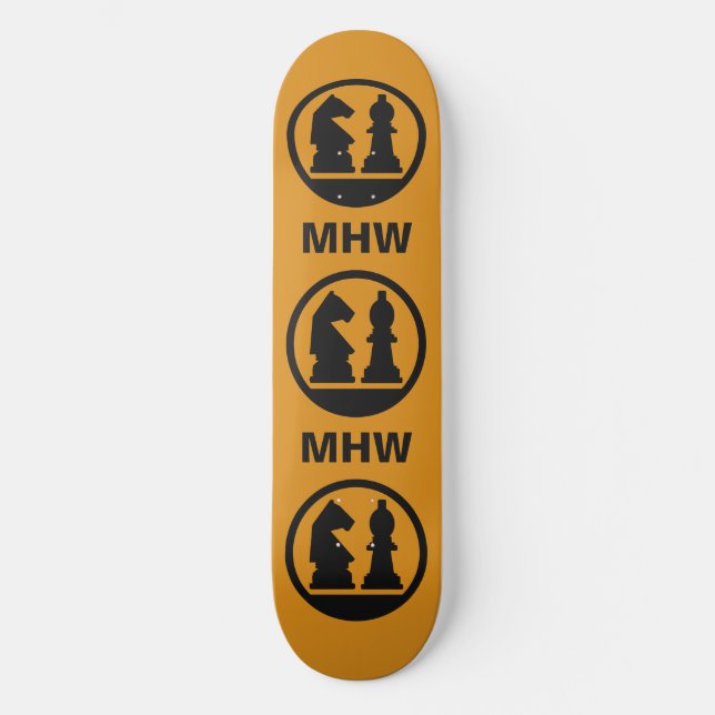 Skateboard tablero de patinaje monograma personalizado CHESS (Anverso)