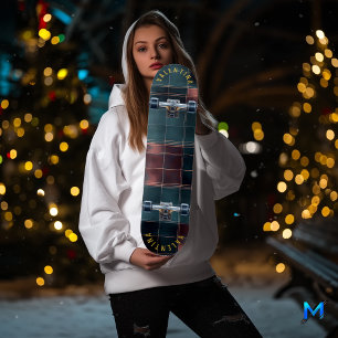 Skateboard Tablero de Tartán Sofisticado de Borgoña y Verde A