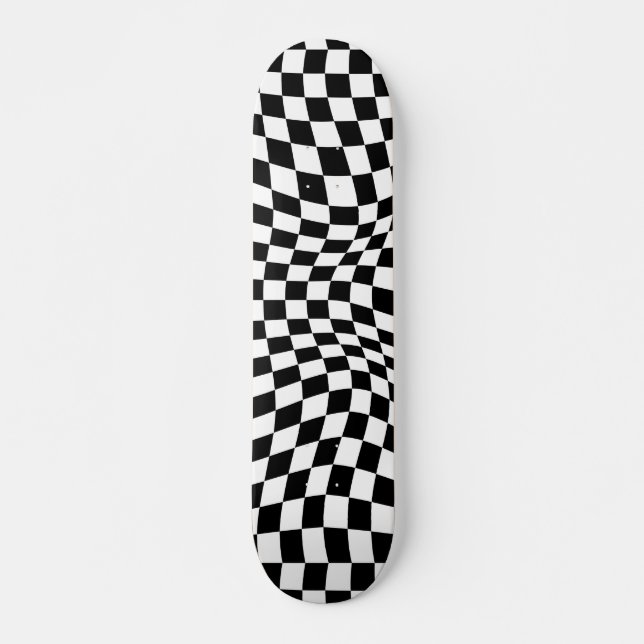Skateboard Tablero de verificación ondulado blanco negro (Anverso )