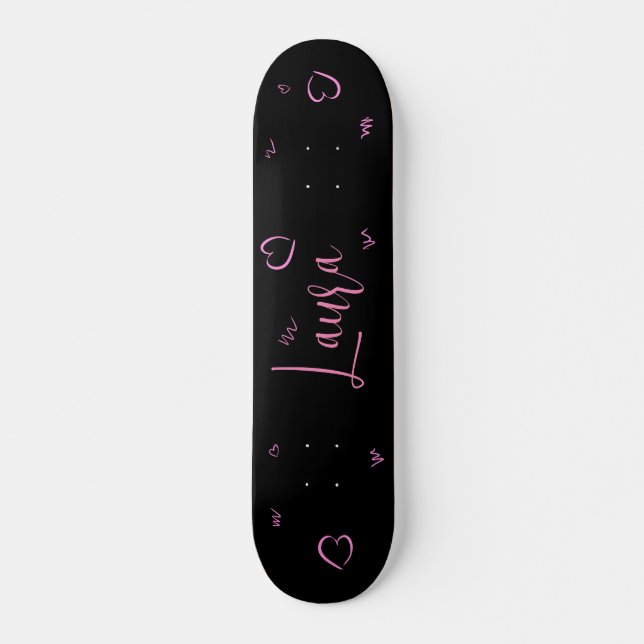 Skateboard Tablero oscuro, negro, rosado, giratorio, personal (Anverso )