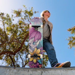 Skateboard Tablón de skate con calavera femenina