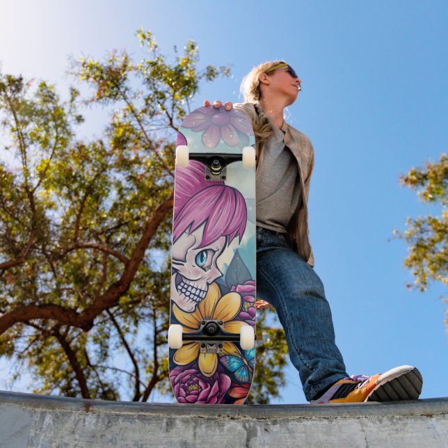 Skateboard Tablón de skate con calavera femenina (Exterior 1)