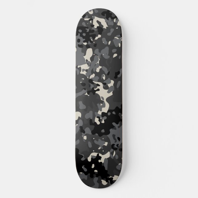 Skateboard Tablón de skate de camuflaje negro blanco gris (Anverso)