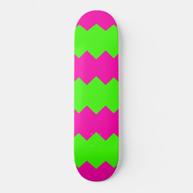 Skateboard Tablón de skate de rayas en zig zag rosa caliente  (Anverso)