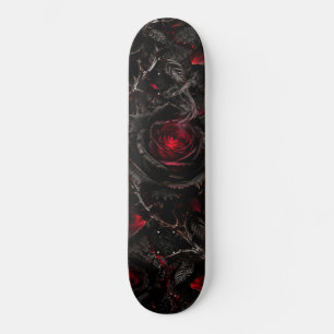 Skateboard Tablón de skate de rosas góticas negras y rojas co