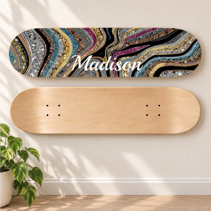 Skateboard Tablón de skate gris con arte de mármol brillante