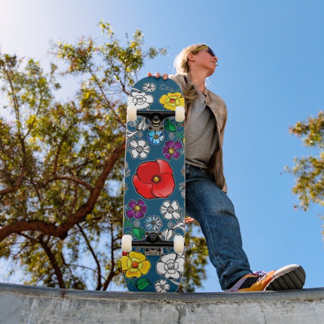 Skateboard Tapis de fleurs au coquelicot (Exterior 1)
