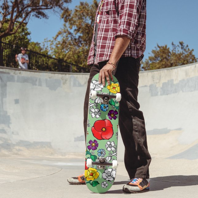 Skateboard Tapis de fleurs au coquelicot (Exterior 2)