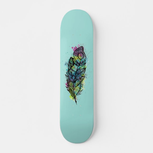 Skateboard Tatuaje de la pluma de la acuarela (Anverso )