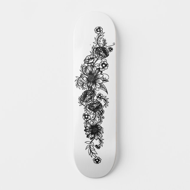 Skateboard Tatuaje floral (Anverso)