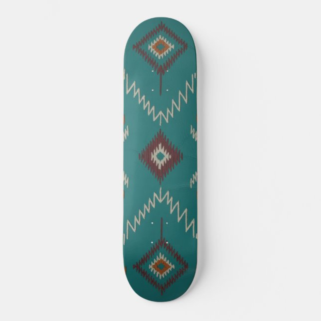 Skateboard Teal Navajo Tribal Geometric Pattern (Anverso)