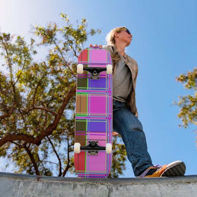 Skateboard Tela de cuadros rosa estampado Madras (Exterior 1)