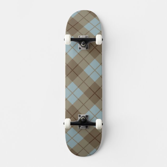 Skateboard Tela escocesa diagonal en azul y Brown (Anverso)