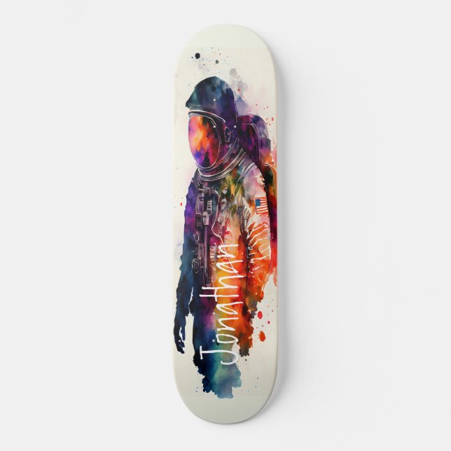 Skateboard Tema astronauta acuarela (Anverso)