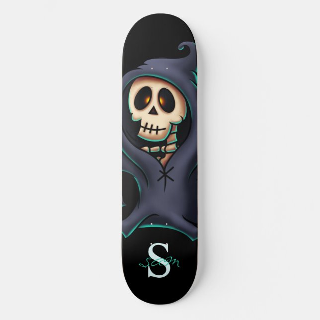 Skateboard Tema del Monograma del cráneo gótico (Anverso)