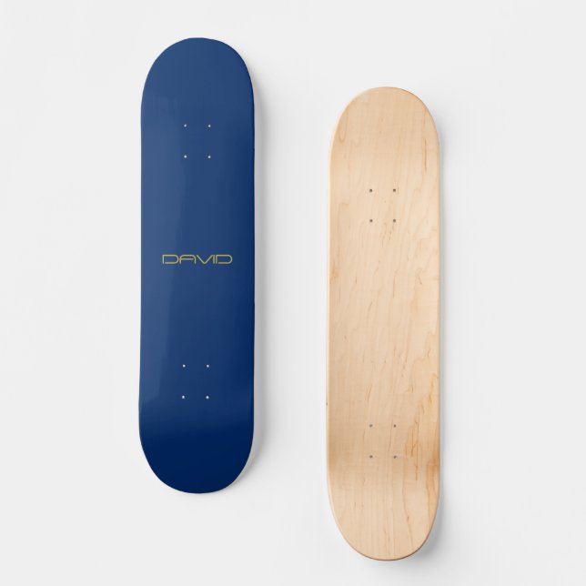 Skateboard Texto de estilo editable | Azul marino y oro (Anverso)
