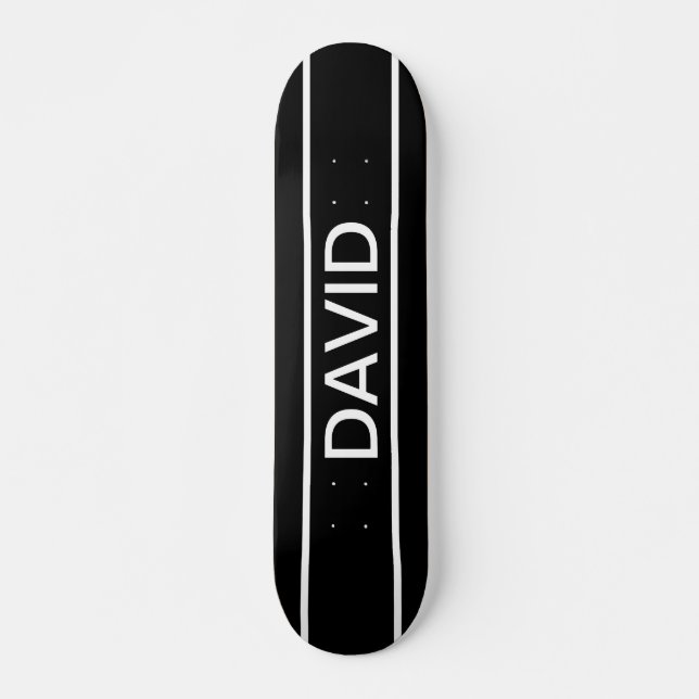 Skateboard Texto de personalizable | Negra y blanca moderna (Anverso )
