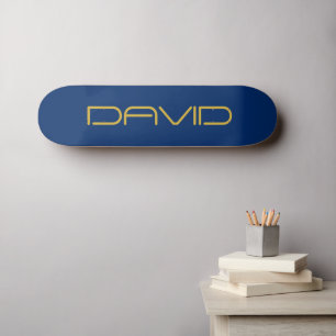 Skateboard Texto elegante editable Oro y azul marino