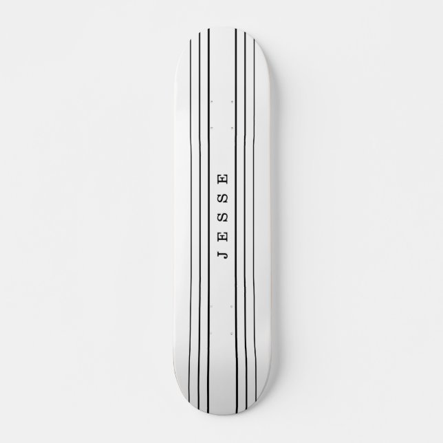Skateboard Texto Personalizado y franjas modernas | Blanco y  (Anverso )