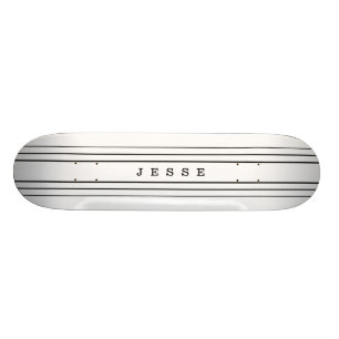 Skateboard Texto Personalizado y franjas modernas   Blanco y