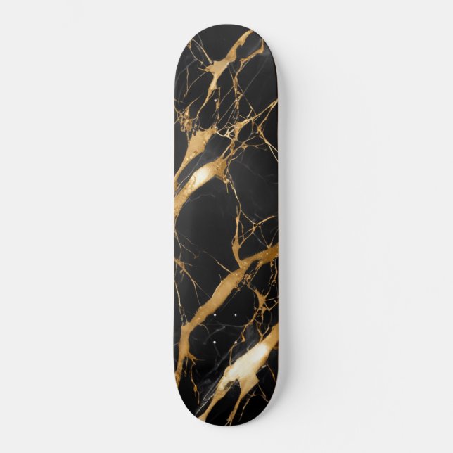 Skateboard textura de mármol dorado negro (Anverso)