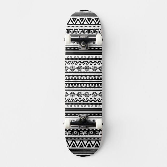 Skateboard textura decorativa azteca BN (Anverso)