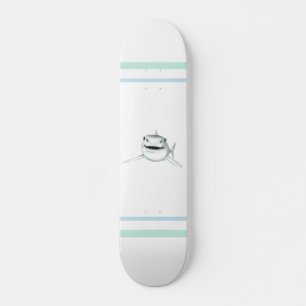 Skateboard tiburón acuarela sonriendo gris verde océano anima
