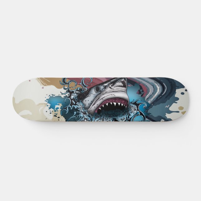 Skateboard Tiburón de arte abstracto con salpicaduras de pint (Horz)