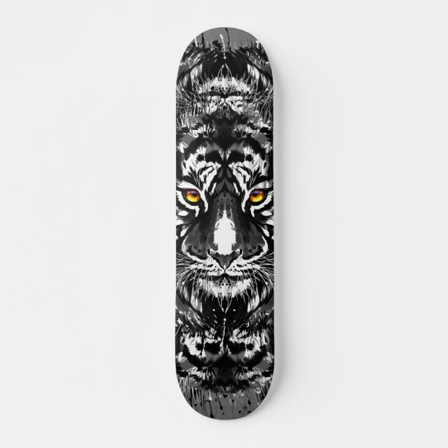 Skateboard Tiger | Dibujo de tigres negros y blanc (Anverso )