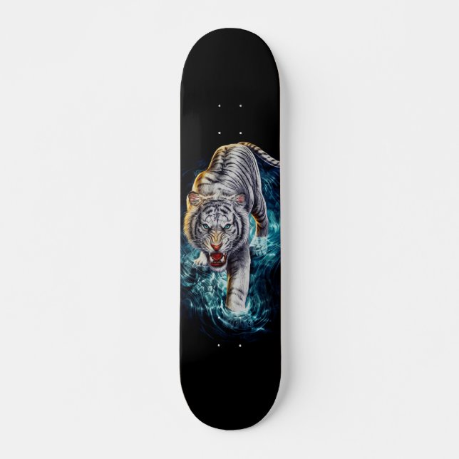 Skateboard Tigre agresivo de noche en el agua  (Anverso )