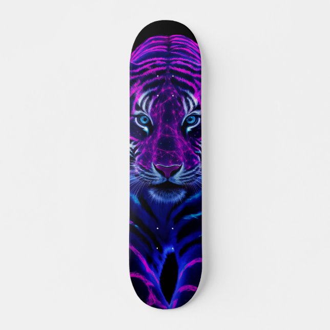 Skateboard Tigre Arístico de Rayas Fucsia  (Anverso )