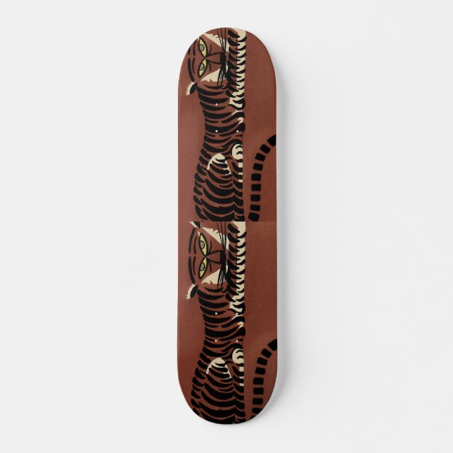 Skateboard Tigre - Ilustracion de libros anticuario y colorid (Anverso )