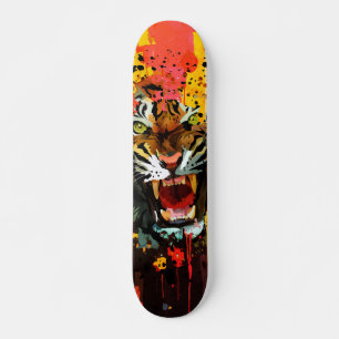 Skateboard Tigre Rugiente Salpicadura de Pintura Alta Energía