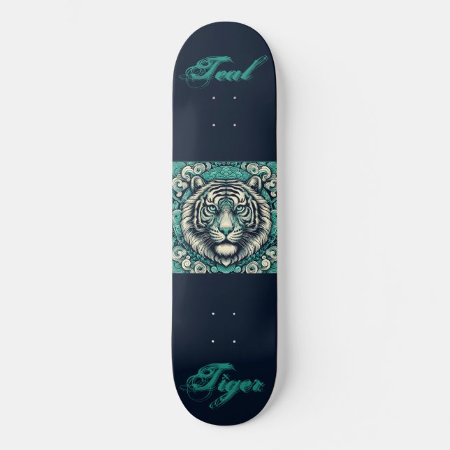 Skateboard Tigre verde azulado en plaza desplazable (Anverso)